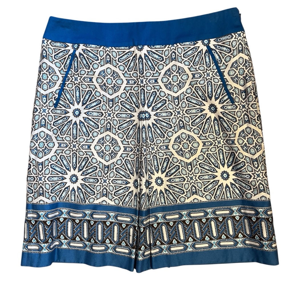 Ann Taylor Womens Petite 4P Blue Geometric Print Lined Skirt Side Zip